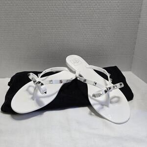 White studded flat sandals #flatshoes